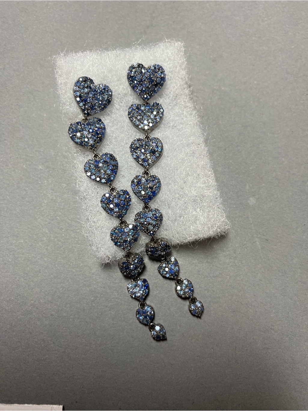 Sterling Silver Blue Gemstone Heart Long Dangle Earrings